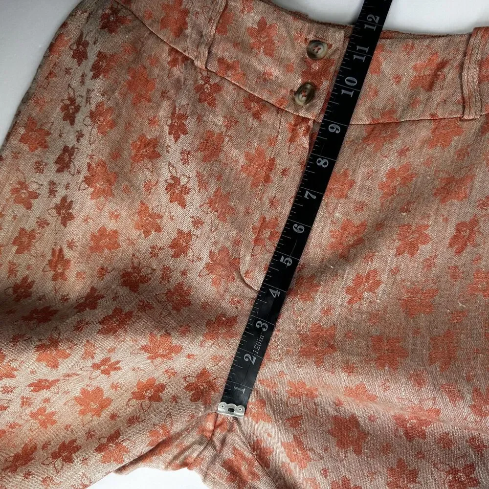 Benard Holtzman Shirt Pants Set Womens 8P Orange Floral Linen Petite‎ Lined Suit